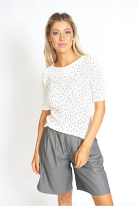 M.USE Apparel & Accessories > Clothing > Shirts & Tops One Size / White M.USE So Sweet Frill Polka Dots Top