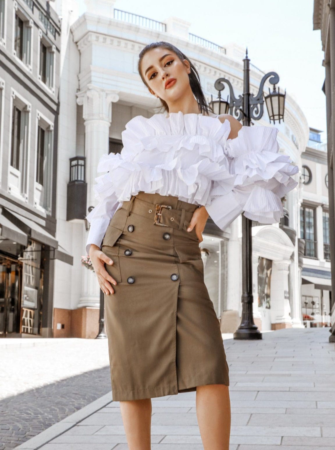 M.USE Women's Skirt M.USE Buttoned Up in Style Midi Skirt