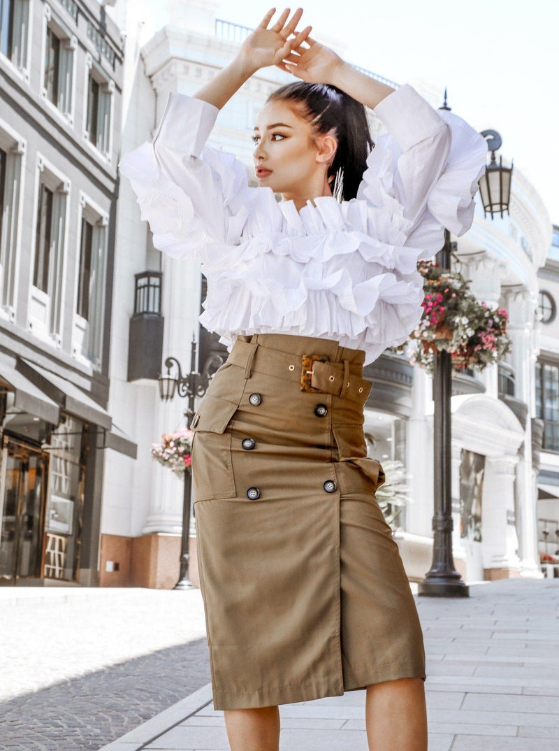 M.USE Women's Skirt M.USE Buttoned Up in Style Midi Skirt