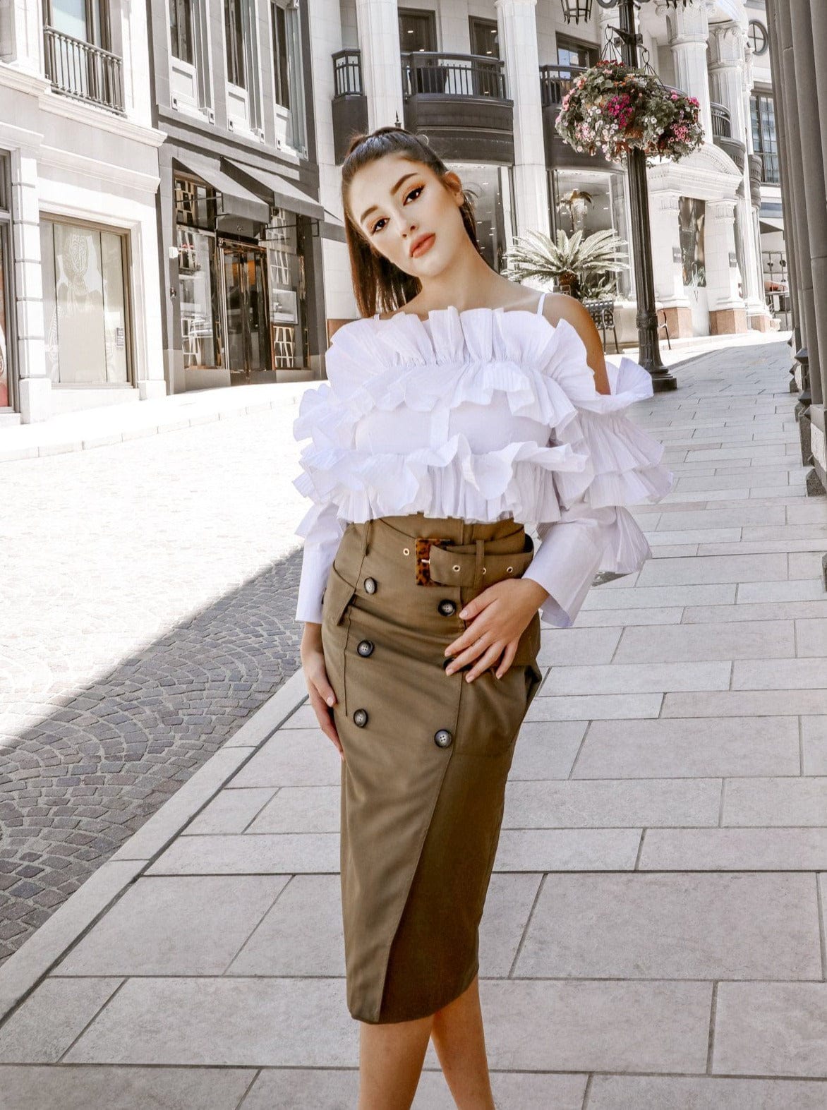 M.USE Women's Skirt M.USE Buttoned Up in Style Midi Skirt