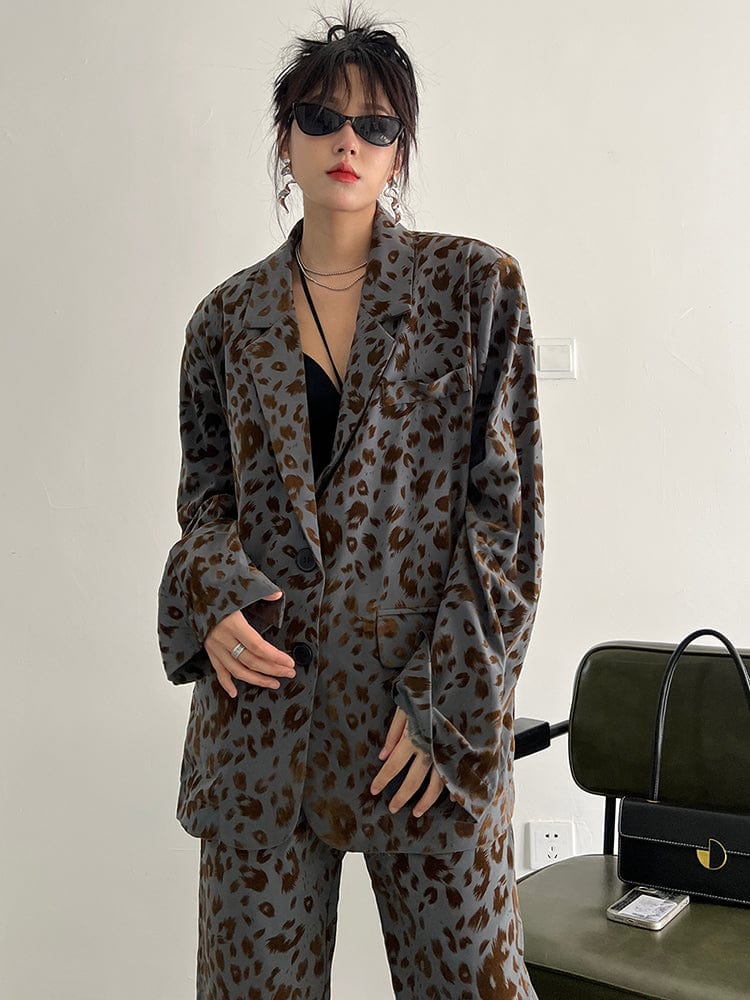 marigoldshadows Women's Blazer Panta Leopard Print Blazer