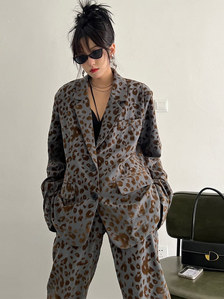 marigoldshadows Women's Blazer Panta Leopard Print Blazer