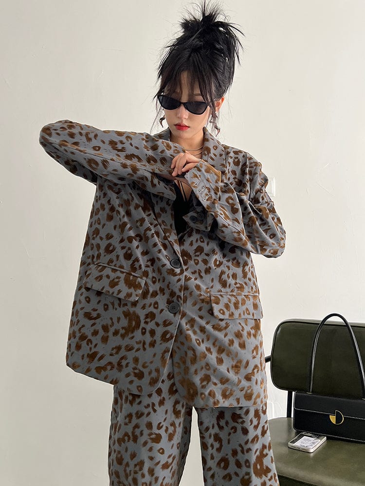 marigoldshadows Women's Blazer Panta Leopard Print Blazer