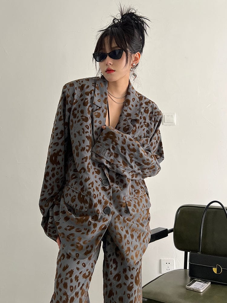 marigoldshadows Women's Blazer Panta Leopard Print Blazer
