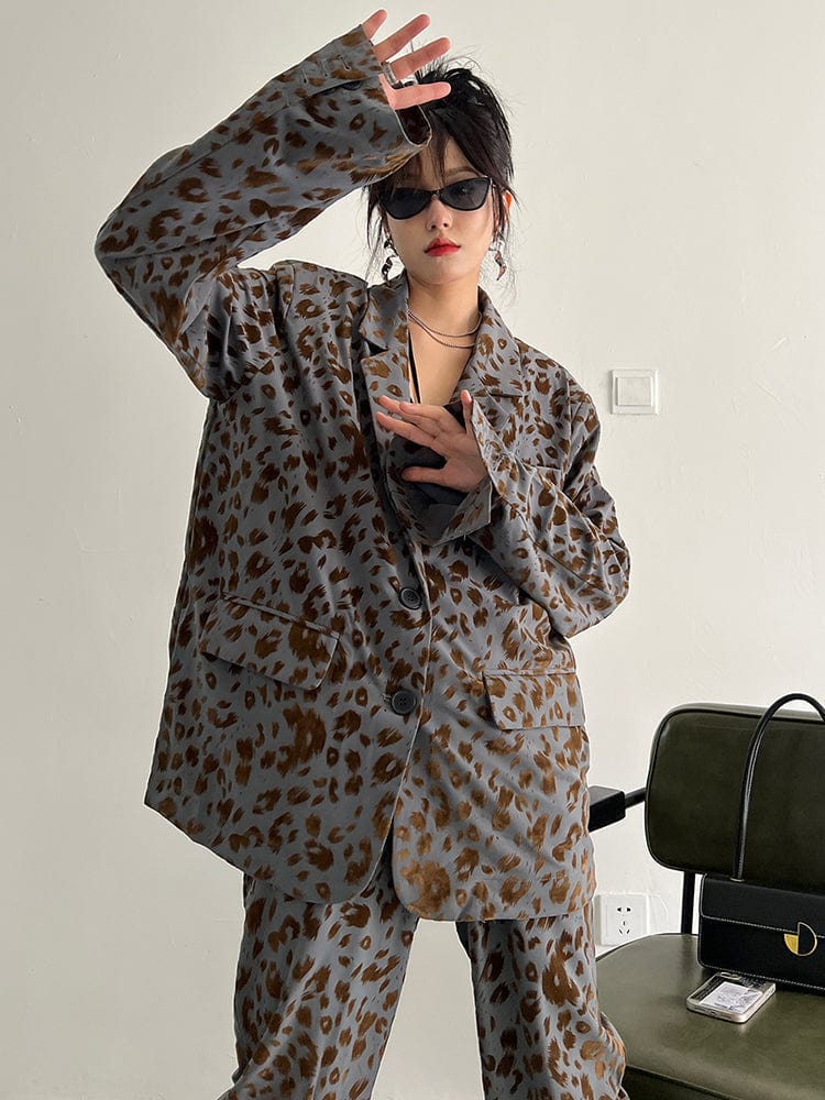 marigoldshadows Women's Blazer Panta Leopard Print Blazer