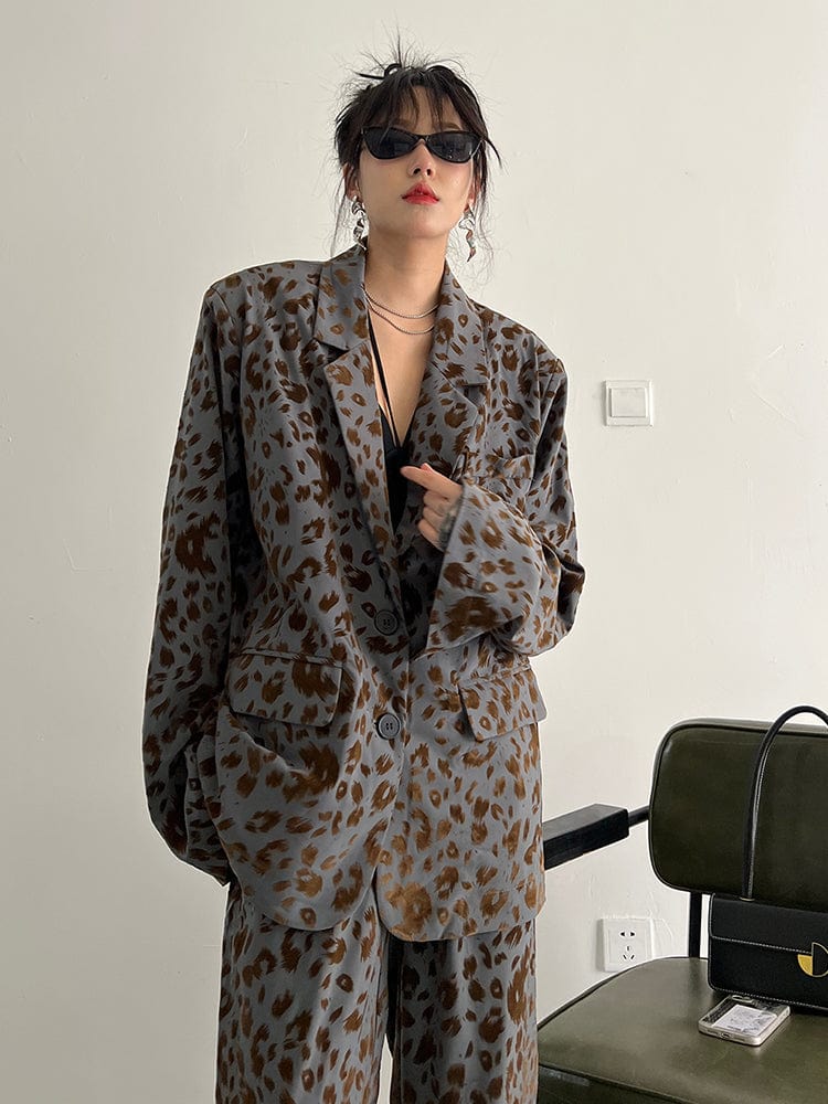 marigoldshadows Women's Blazer Panta Leopard Print Blazer