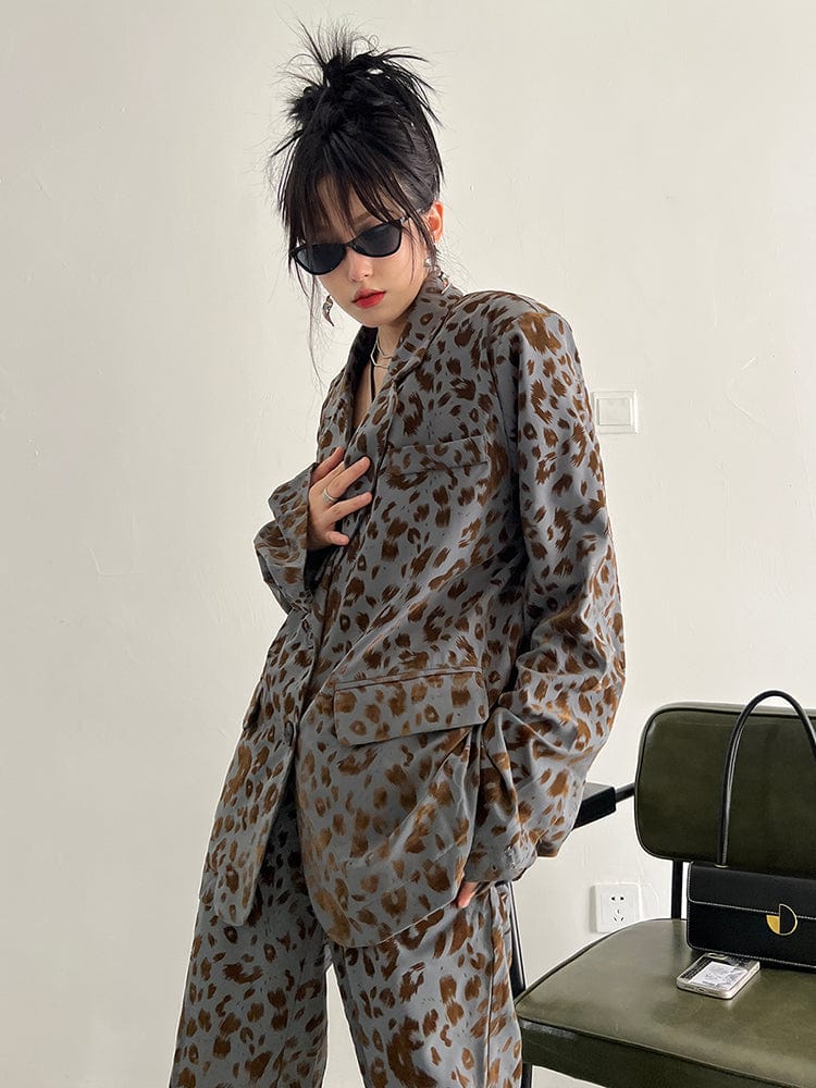 marigoldshadows Women's Blazer Panta Leopard Print Blazer