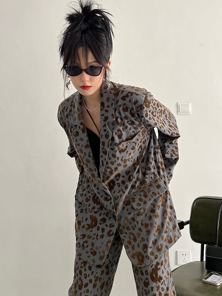 marigoldshadows Women's Blazer Panta Leopard Print Blazer