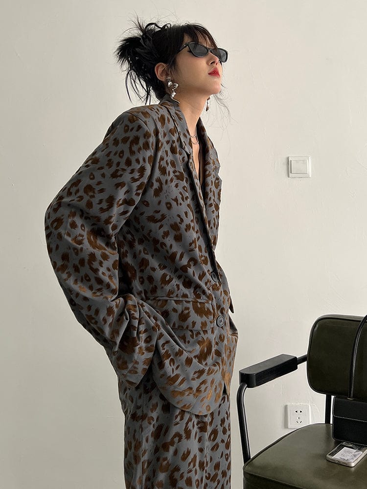 marigoldshadows Women's Blazer Panta Leopard Print Blazer