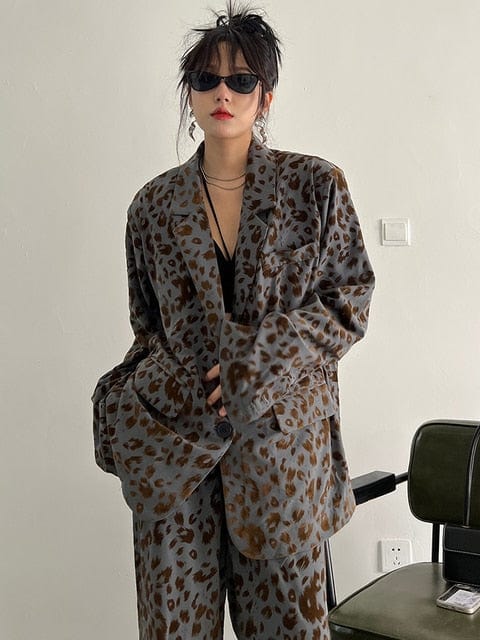 marigoldshadows Women's Blazer Panta Leopard Print Blazer
