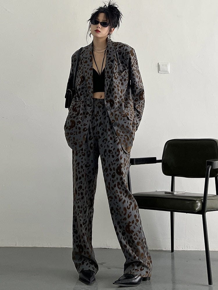 marigoldshadows Women's Blazer Panta Leopard Print Blazer