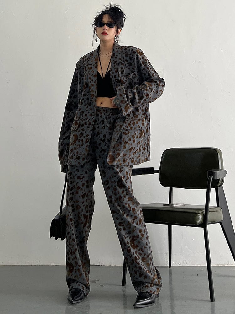 marigoldshadows Women's Blazer Panta Leopard Print Blazer