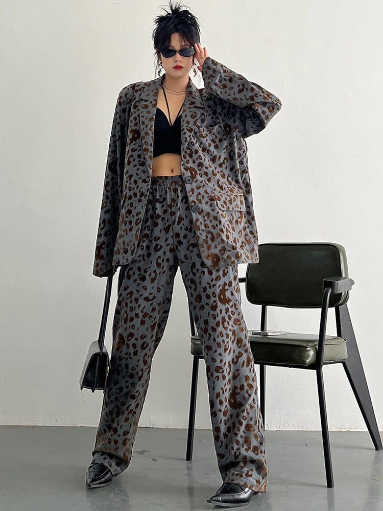 marigoldshadows Women's Blazer Panta Leopard Print Blazer