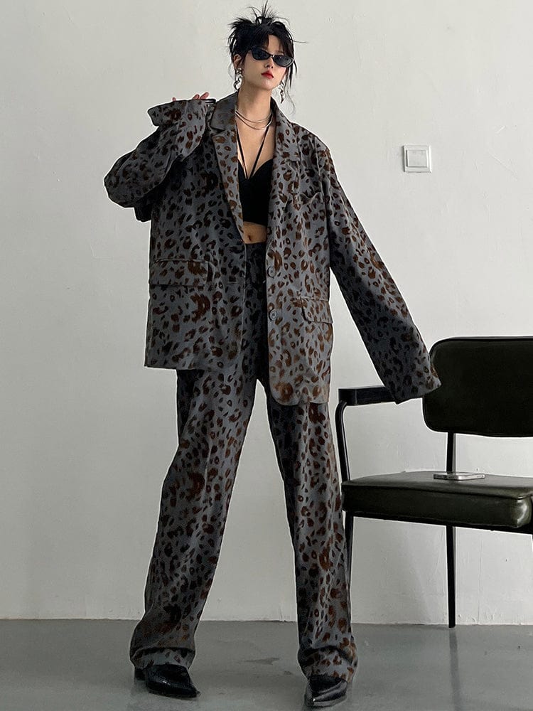 marigoldshadows Women's Blazer Panta Leopard Print Blazer