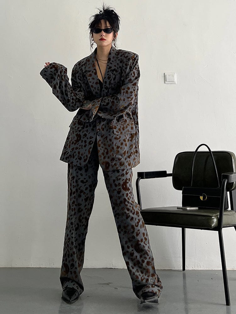 marigoldshadows Women's Blazer Panta Leopard Print Blazer