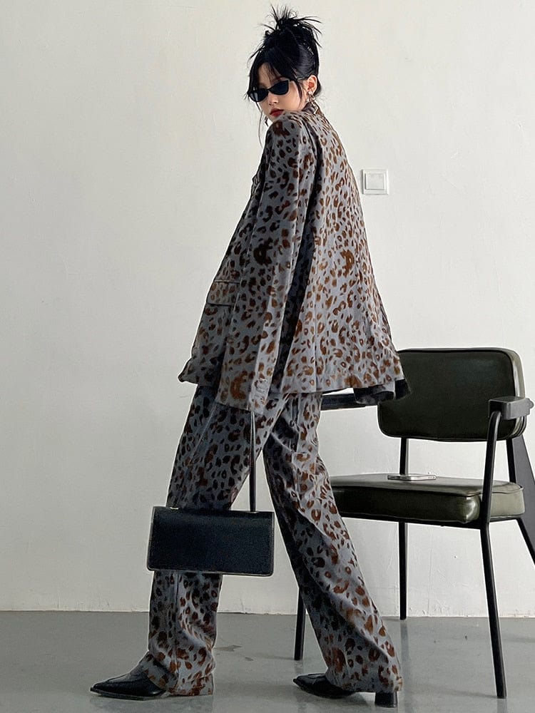 marigoldshadows Women's Blazer Panta Leopard Print Blazer