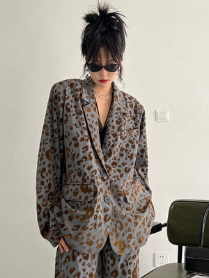 marigoldshadows Women's Blazer S / Chocolate/Grey Panta Leopard Print Blazer