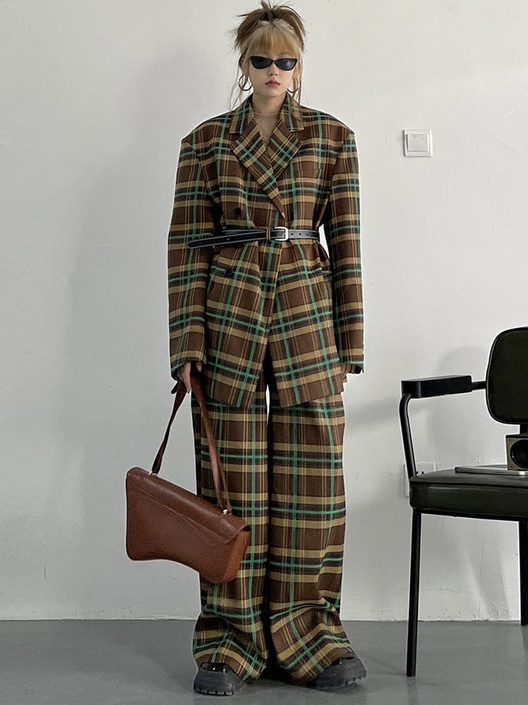 marigoldshadows Women's Blazer Teruma Oversized Plaid Coat