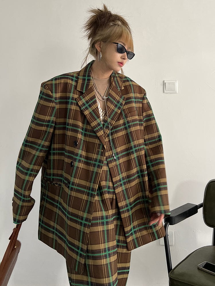 marigoldshadows Women's Blazer Teruma Oversized Plaid Coat