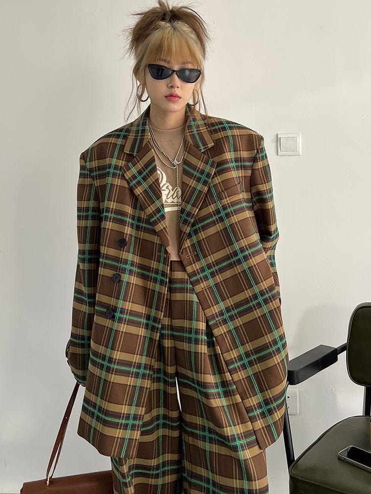 marigoldshadows Women's Blazer Teruma Oversized Plaid Coat
