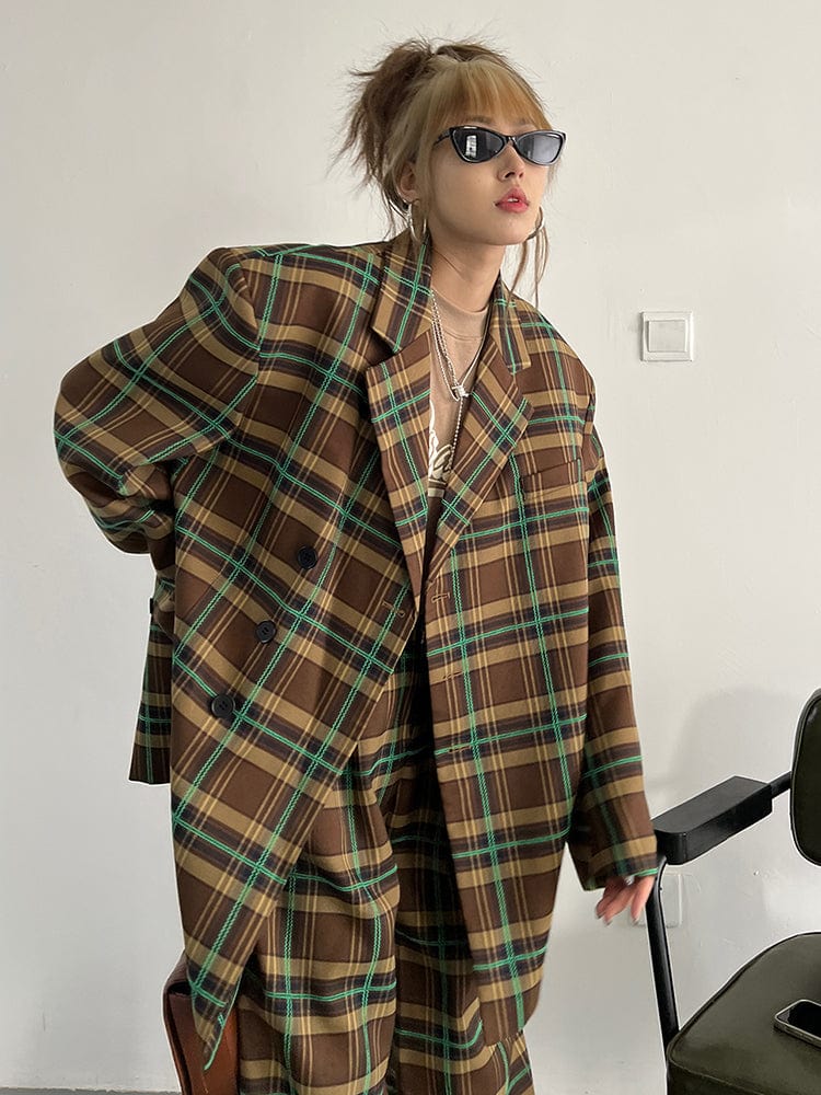 marigoldshadows Women's Blazer Teruma Oversized Plaid Coat