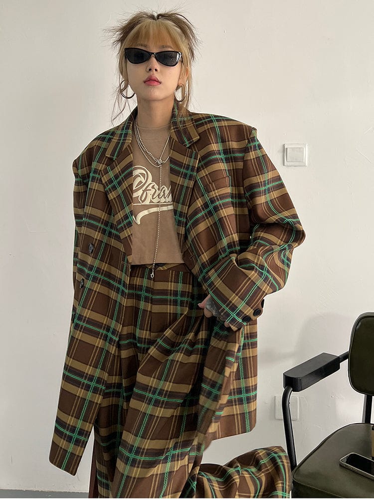 marigoldshadows Women's Blazer Teruma Oversized Plaid Coat