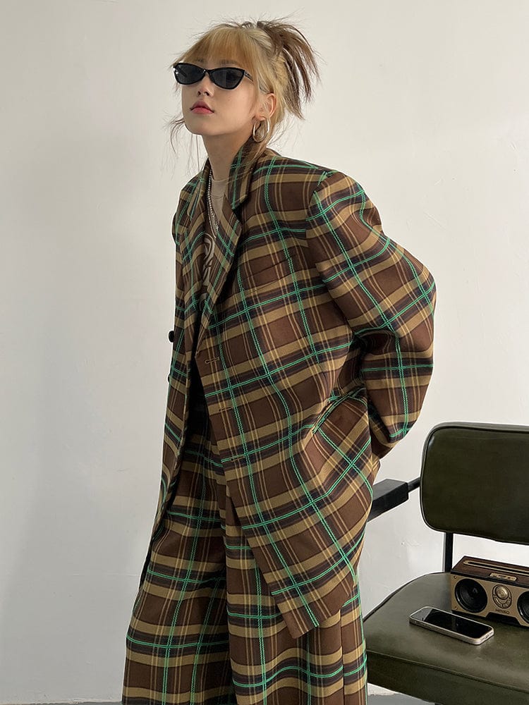 marigoldshadows Women's Blazer Teruma Oversized Plaid Coat