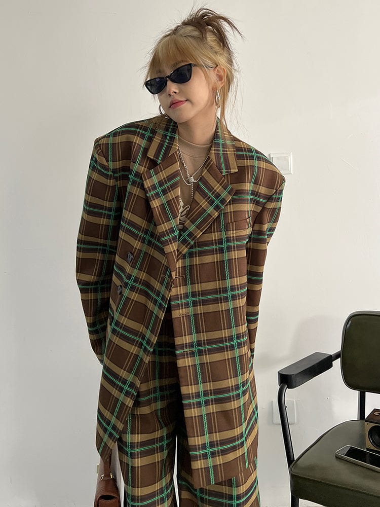 marigoldshadows Women's Blazer Teruma Oversized Plaid Coat