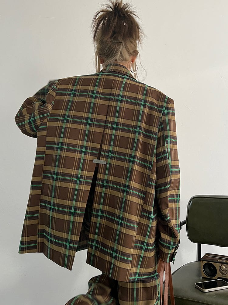 marigoldshadows Women's Blazer Teruma Oversized Plaid Coat