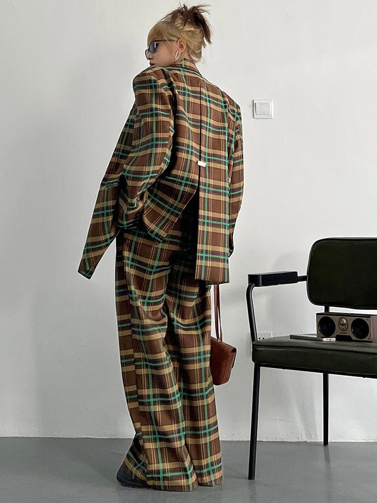 marigoldshadows Women's Blazer Teruma Oversized Plaid Coat