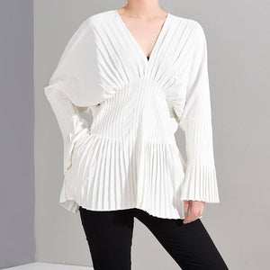 marigoldshadows Women's Blouse S / White Sakiya Pleated Long Sleeve Shirt