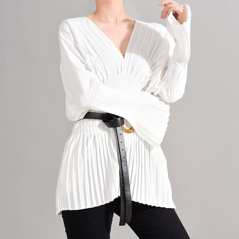 marigoldshadows Women's Blouse Sakiya Pleated Long Sleeve Shirt