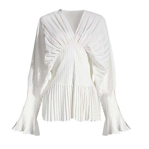 marigoldshadows Women's Blouse Sakiya Pleated Long Sleeve Shirt