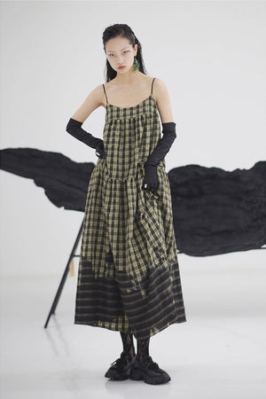 marigoldshadows Women's Dress Sango Loose Plaid Spaghetti Strap Dress