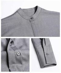 marigoldshadows Women's Fashion - Women's Clothing - Blouses & Shirts Kume Loose Stand Collar Long Sleeve Shirt - Gray