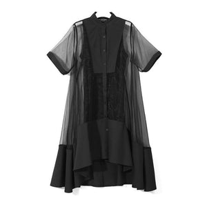 Marigoldshadows Women's Fashion - Women's Clothing - Dress - Half-Sleeve Dress Black / OS Koharu Irregular Shirt Dress | Marigoldshadows