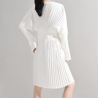 Marigoldshadows Women's Fashion - Women's Clothing - Dress - Long-Sleeve Dress Sakiya Pleated Long Sleeve Shirt Dress - White | Marigoldshadows