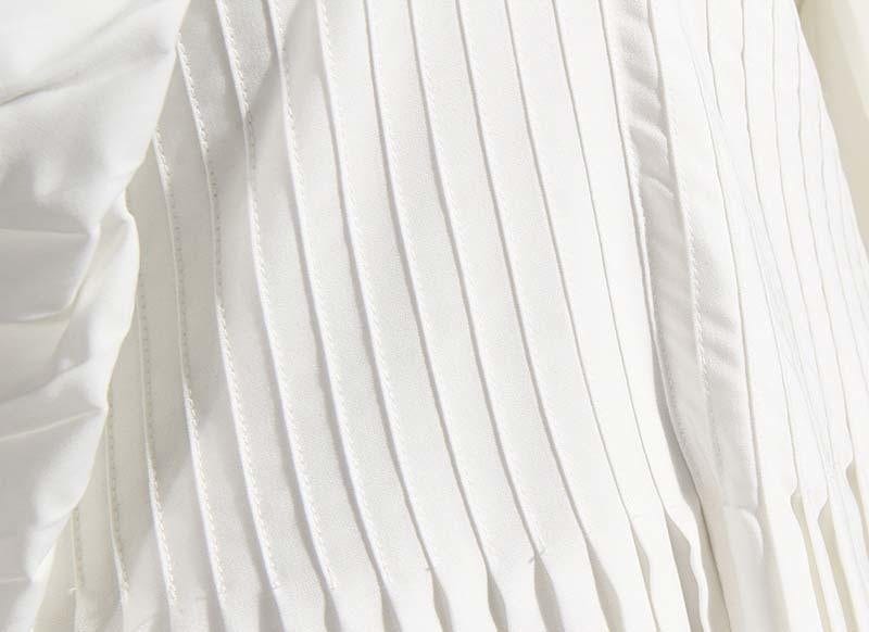 Marigoldshadows Women's Fashion - Women's Clothing - Dress - Long-Sleeve Dress Sakiya Pleated Long Sleeve Shirt Dress - White | Marigoldshadows
