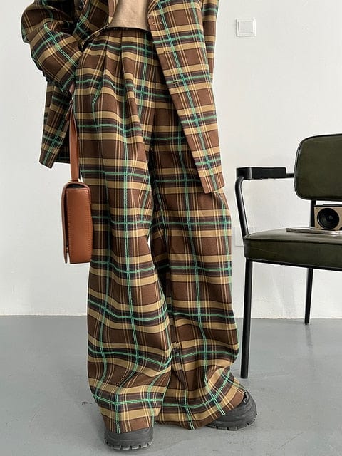 marigoldshadows Women's Pants & Trousers S / Brown/Yellow/Green Teruma Oversized Plaid Pants