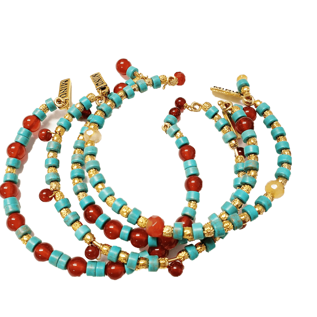MINU Jewels Bracelet Seti Bracelets in Carnelian & Turquoise with Gold Accents - Set of 4 | MINU