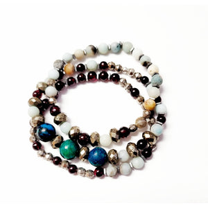 MINU Jewels Bracelets Default Title / OS MINU Jewels Alba Gemstone Bracelets - Set of 3 in Amazonite, Garnet, Chryscolla, & Pearls with Silver Accents