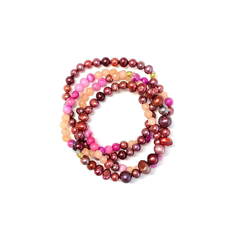 MINU Jewels Bracelets Default Title / OS MINU Jewels Bamba Pearl Bracelets - Set of 4 in Pink Pearls, Agate, Jade, & Gold Plated Accents