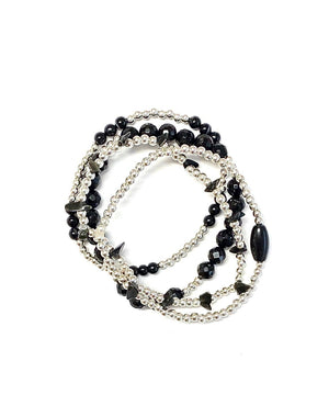 MINU Jewels Bracelets Default Title / OS MINU Jewels Black Silver Bracelets - Set of 4 in Black Onyx and Silver Plated Accents