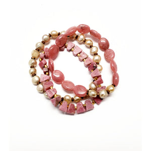 MINU Jewels Bracelets MINU Jewels Bambas Bracelets - Set of 3 in Rhondonite & Pearls with Gold Accents