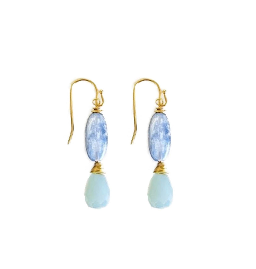 MINU Jewels Earrings 1.25" Kyanite & Blue Chalcedony Gold Plated Azraq Statement Earrings | MINU
