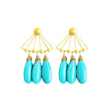 MINU Jewels Earrings 1.5" Sena 18KT Gold Plated Triangle Shape Earrings with Turquoise | MINU