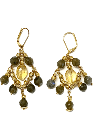 MINU Jewels Earrings Amber / OS MINU Jewels Amber 1" Gold Earrings with Labradorite & Citrine