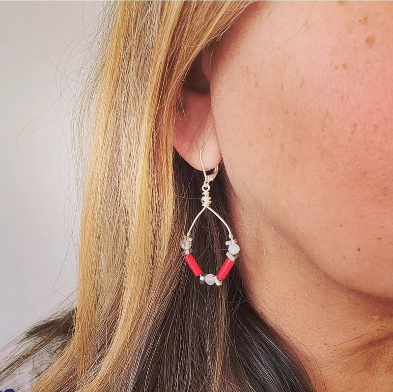 MINU Jewels Earrings Ammon 2" Red Coral and Moonstone Earrings with Gold or Silver Accents | MINU
