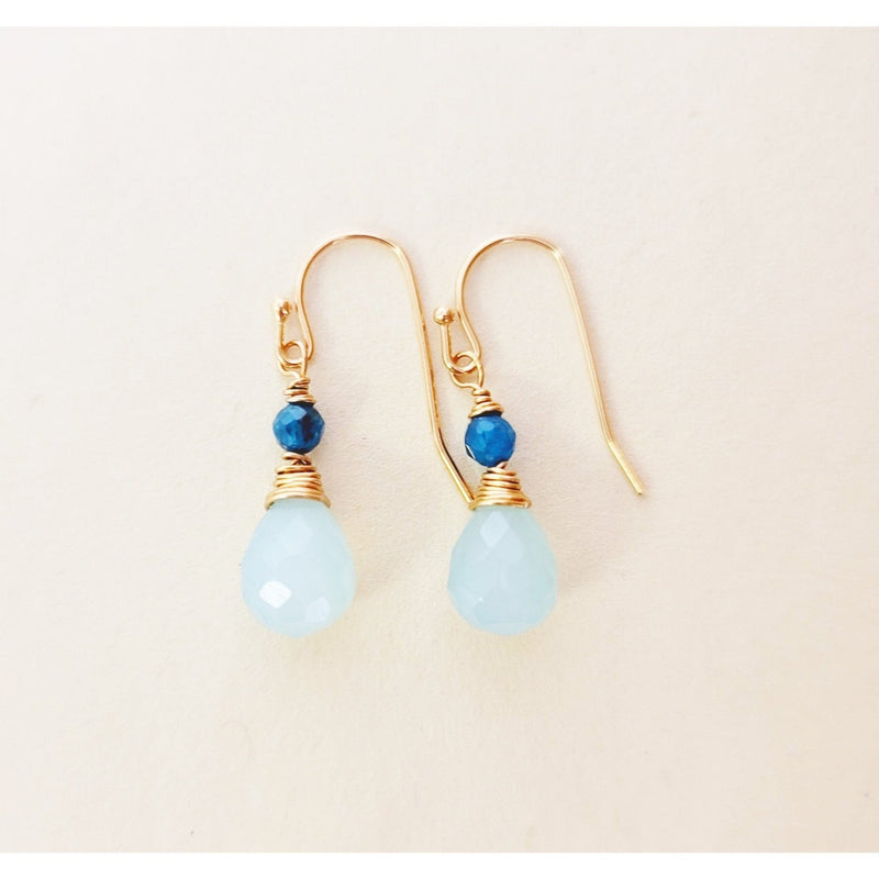 MINU Jewels Earrings Aqua Chaly 1" Drop Earrings in Faceted Chalcedony & Apatite | MINU