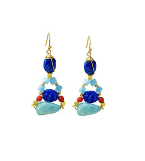 MINU Jewels Earrings Default Title / OS MINU Jewels Alma 2 2" Chandelier Earrings in Turquoise, Red Jade, & Lapis with Gold